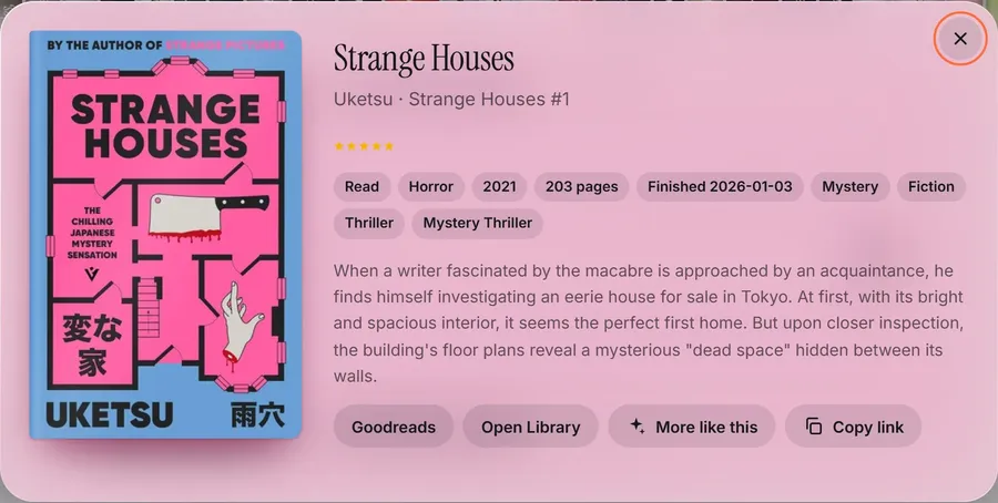 A book page with the cover, genres, the plot and the action buttons